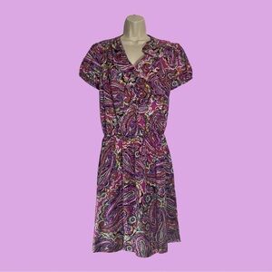 Shelby & Palmer Short Sleeve Blouson Style Colorful Paisley Print Dress Size 14